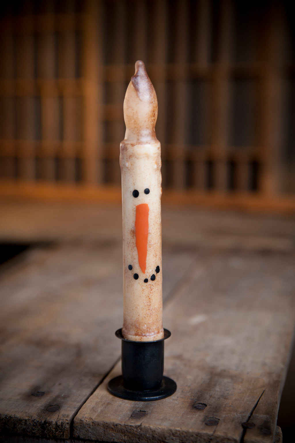 Hand Painted Snowman Face Candle